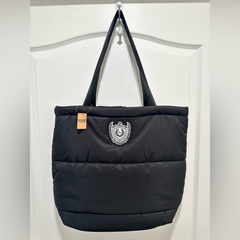 PINK: Victoria's Secret Black Puffer Zipper Tote Bag - NWT